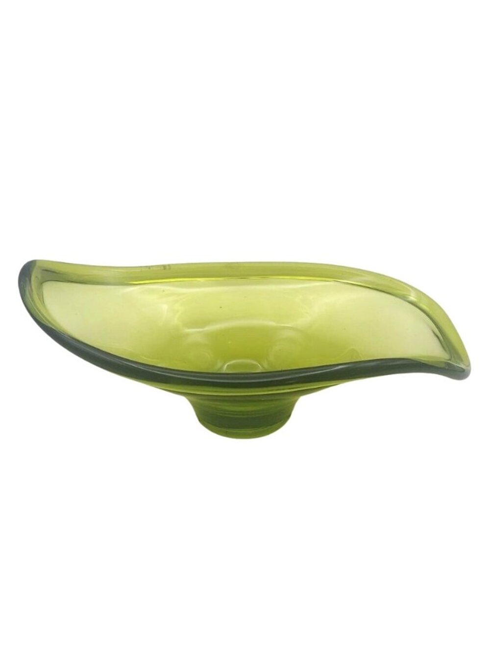 Vintage MCM Viking Art Glass Avocado Moss Green Epic Candy Dish Console Bowl